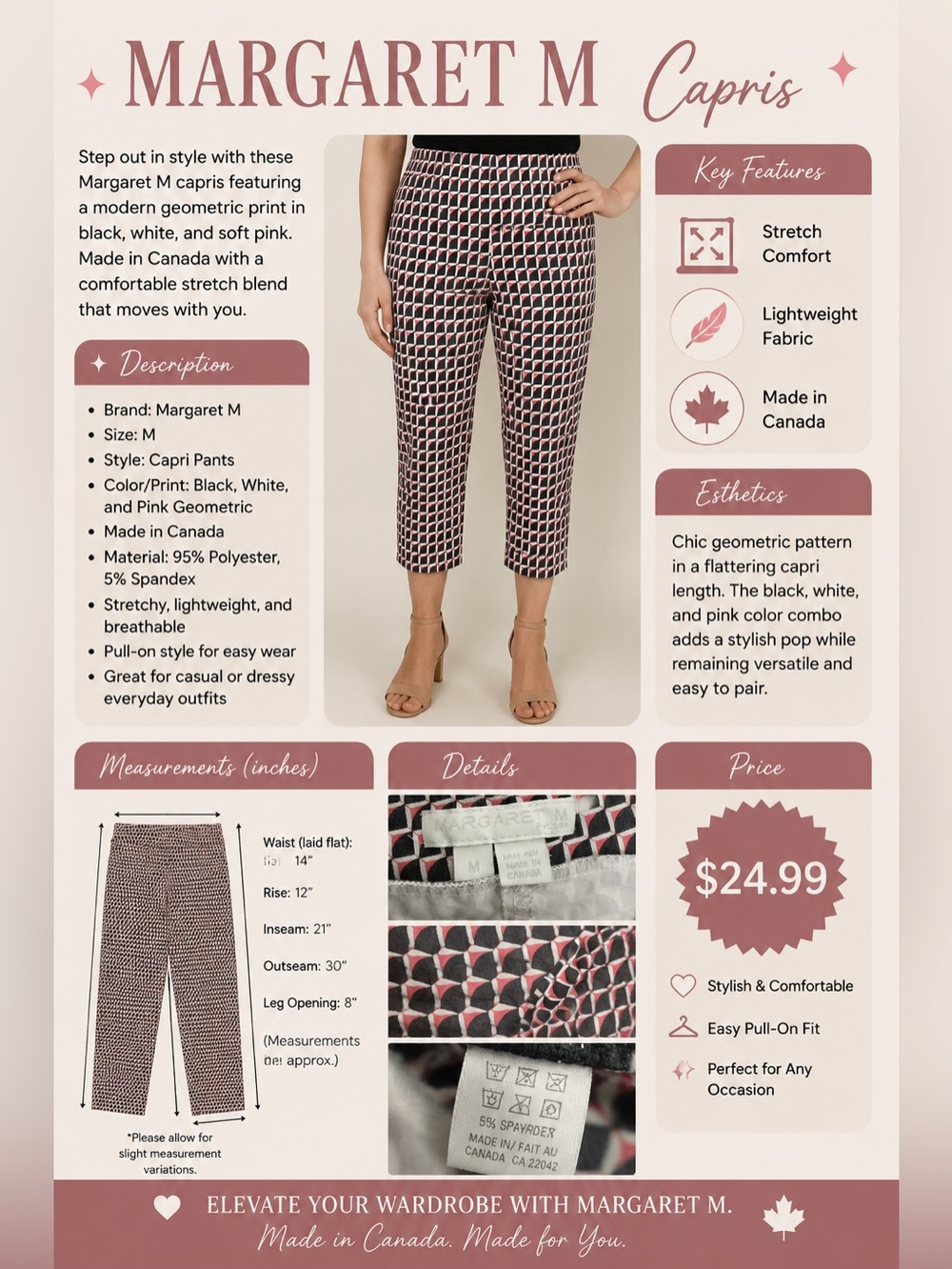 Margaret M Geometric Knit Crop Pants in Black & Pink